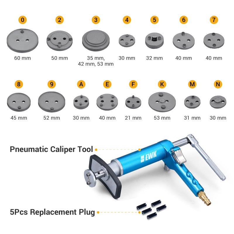 EWK 16 Pcs Pneumatic Brake Caliper Compression Tool Brake Piston Wind Back Air Retractor - Image 2